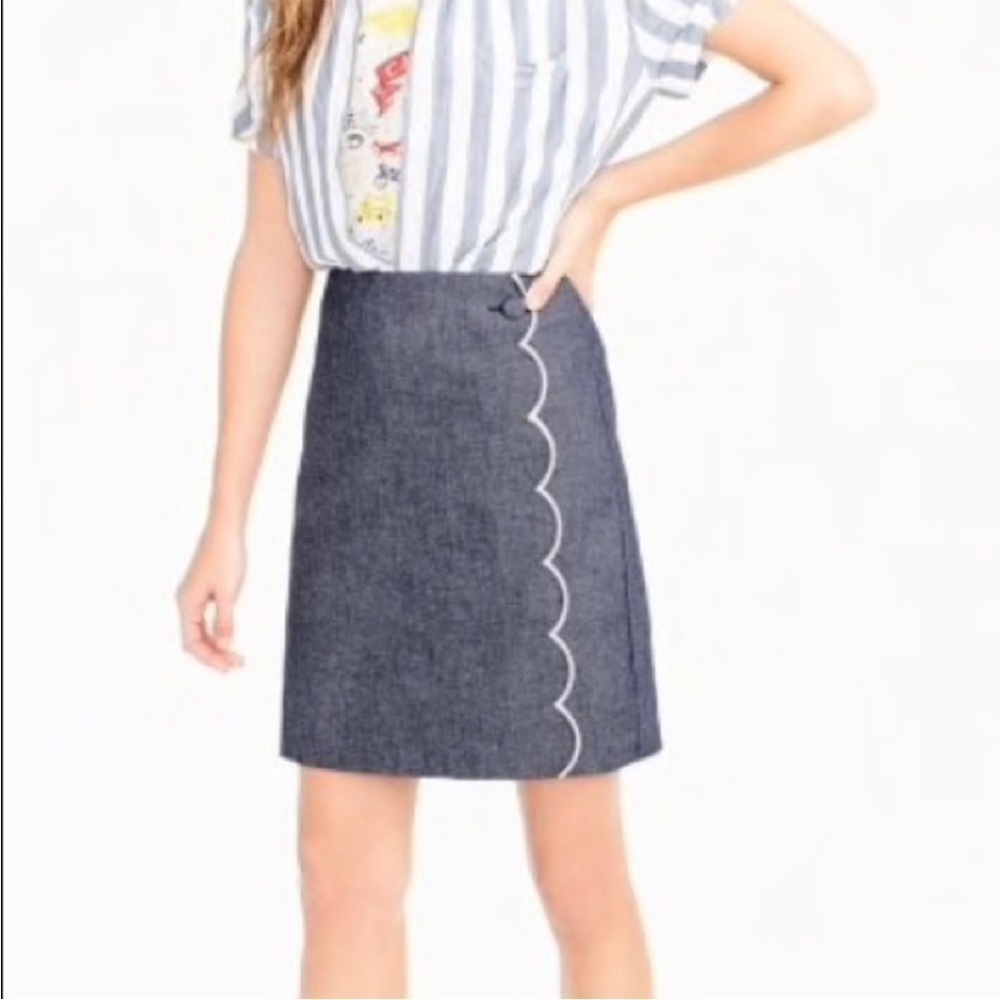 J. Crew Denim Cotton Skirt With Scallop Trim Sz 6